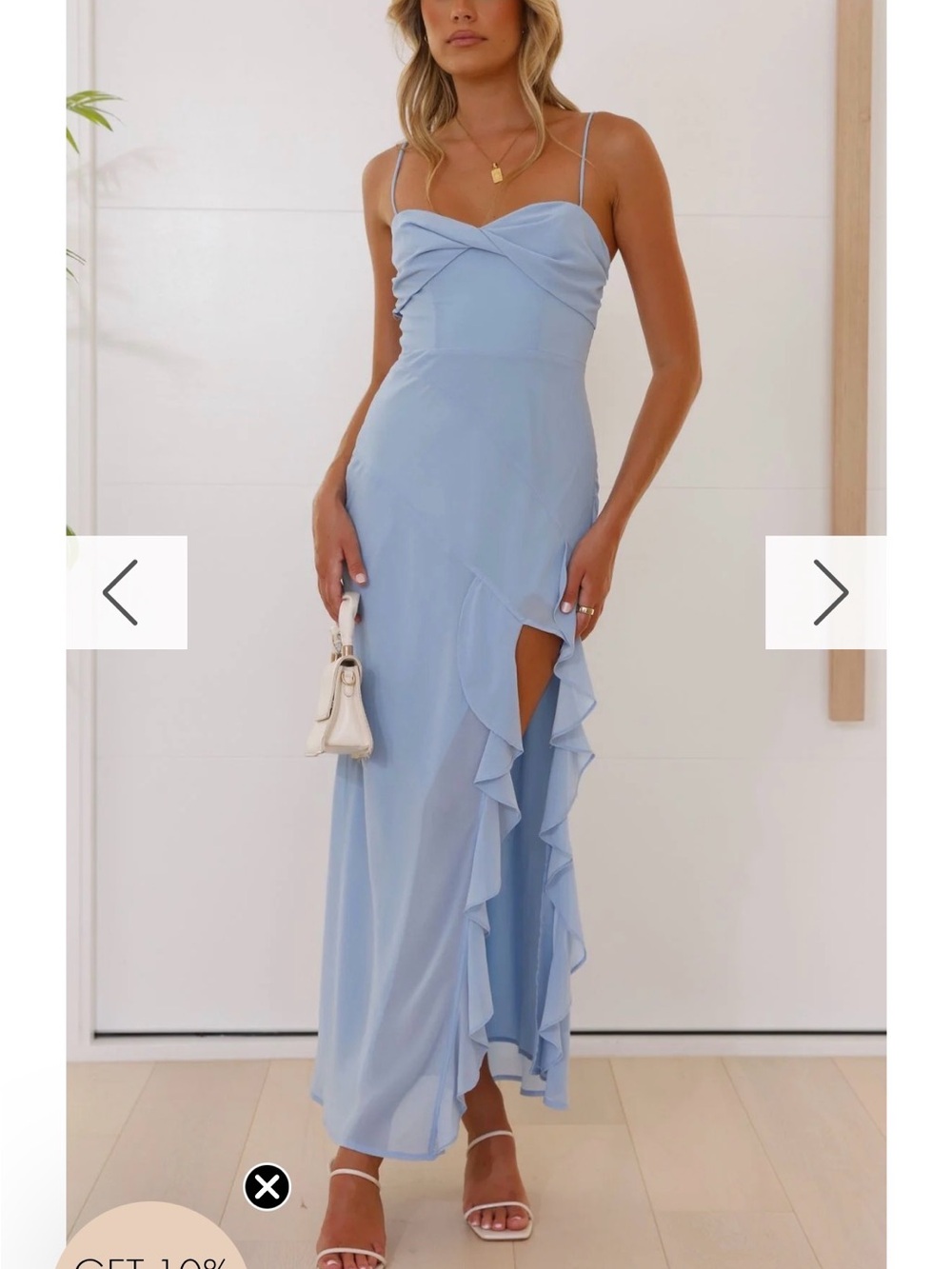 Billy J Twist-Front Light Blue Ruffle Maxi Dress